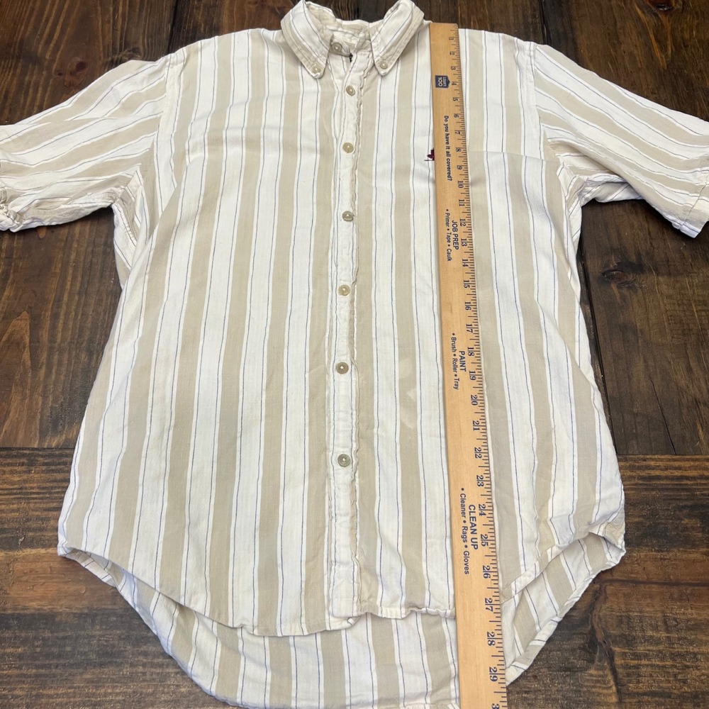 Marlboro Classics Button Down Shirt Tan Beige Stripe Short Sleeve Mens Small - Picture 4 of 6